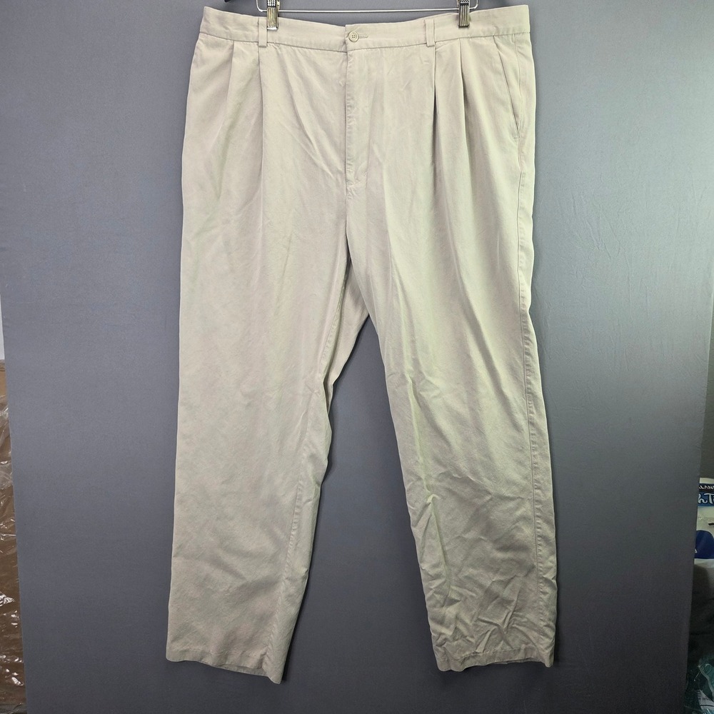 WF Silk Trousers Pleated Dress Pants 42x34 Beige Tan 100% Silk Luxury Men's